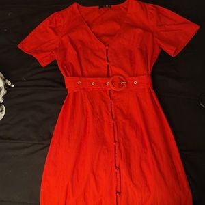 Red Belted Maxi Dress
